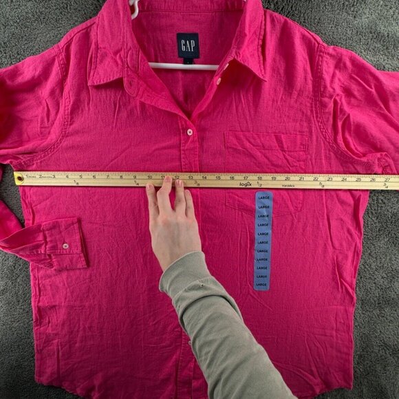 NWOT GAP Linen Rayon Blend Hot Pink Button Up Shirt Long Sleeve Large Ladies - Picture 5 of 12